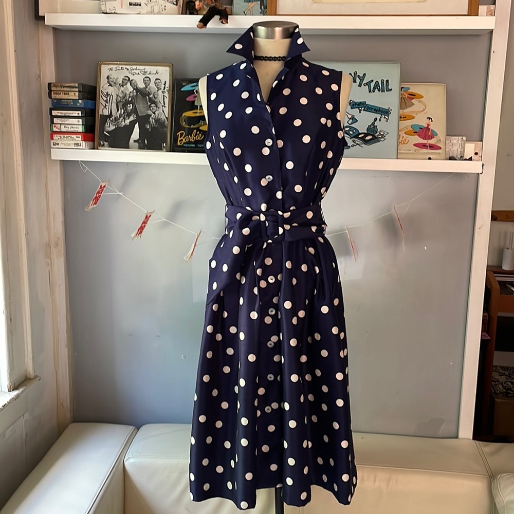 R&K Classic Navy and White Polka Dot Midi Dress